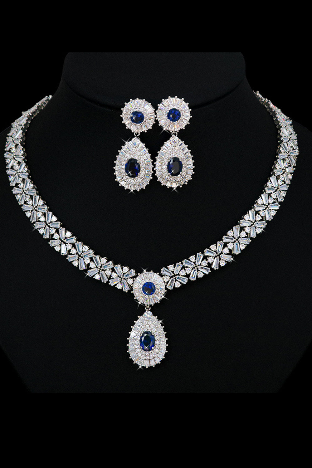 Royal Blue Crystal Necklace Earring Jewelry Set