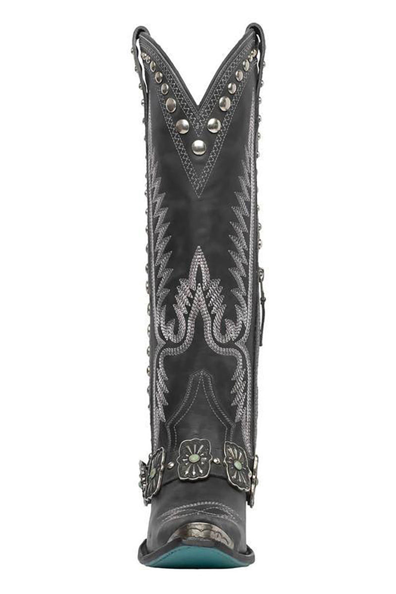 Load image into Gallery viewer, Black Boho Style High Cowgirl Boots