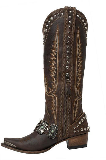 Black Boho Style High Cowgirl Boots