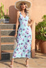Load image into Gallery viewer, Blue Floral V-Neck Boho Maxi Summer Dress