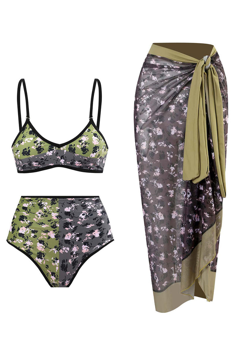 Load image into Gallery viewer, Floral Printed 3 Piece Bikini Set with Beach Skirt
