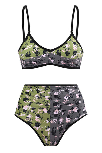 Floral Printed 3 Piece Bikini Set with Beach Skirt