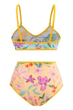 Floral Printed 3 Piece Bikini Set with Beach Skirt