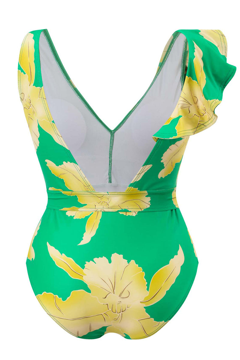 Load image into Gallery viewer, Two Piece Printed Green Bikini Set with Beach Skirt