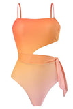 High Waist Orange One Piece Swimwear with Cut Out