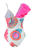 Blue Printed High Waist One Piece Swimwear