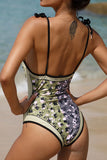 Pink One Piece Flower Printed Swimwear