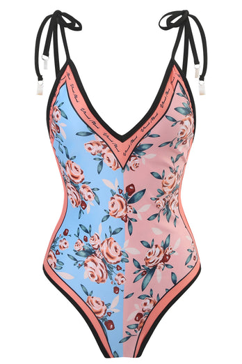 Pink One Piece Flower Printed Swimwear