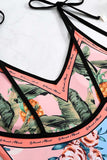 Pink One Piece Flower Printed Swimwear
