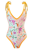 Pink One Piece Flower Printed Swimwear