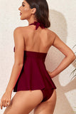 Black Halter Two Piece Front Cross Swimwear