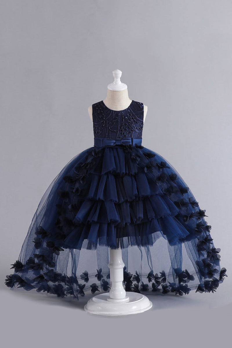 Load image into Gallery viewer, Blue High Low Girls&#39; Dress With Bowknot