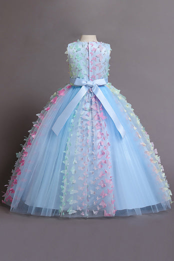 A Line Sleeveless Beige Girls' Dress With Butterflies