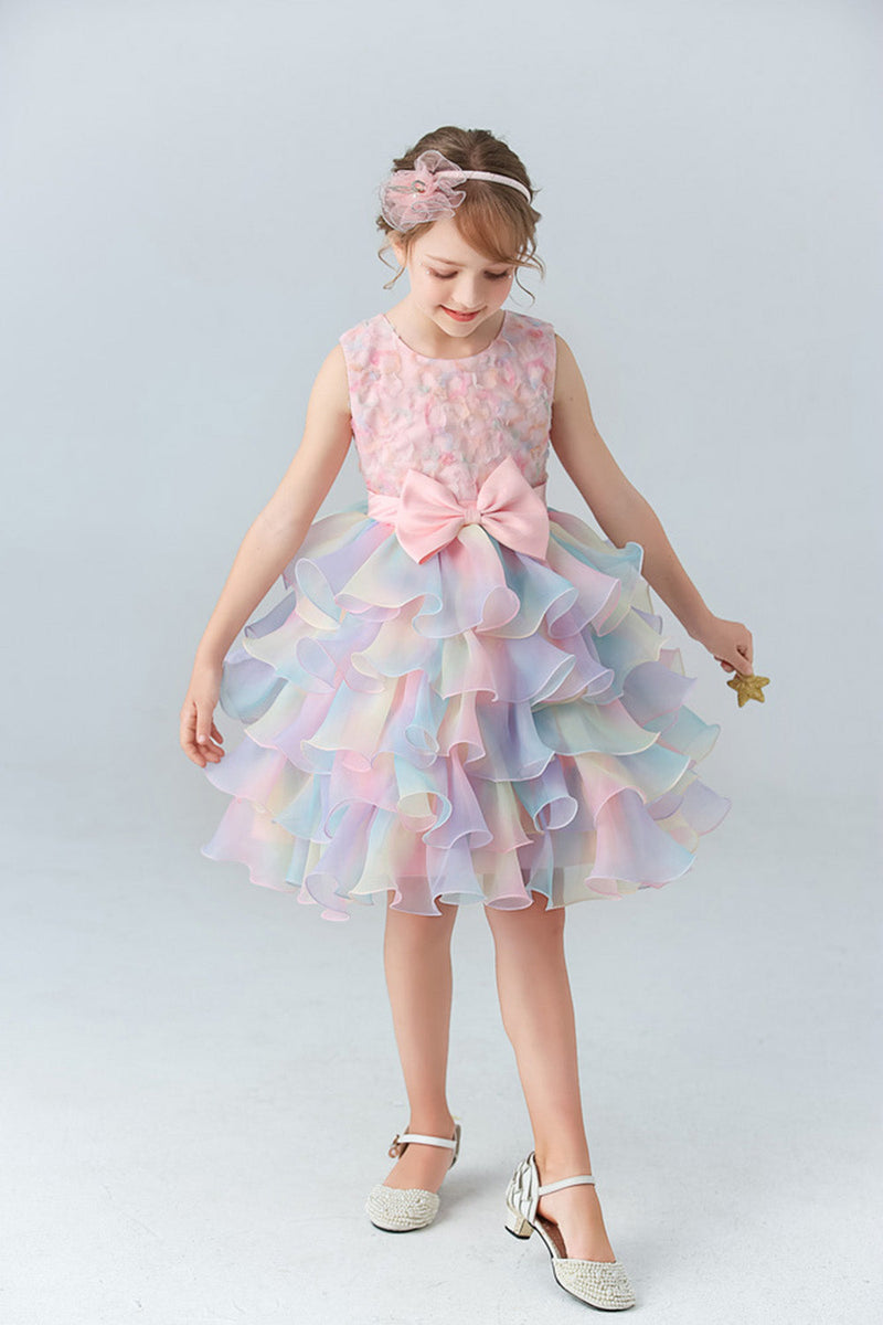 Load image into Gallery viewer, Blue Tulle Tiered Girls&#39; Dress with Bows