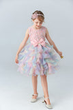 Blue Tulle Tiered Girls' Dress with Bows