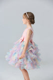 Blue Tulle Tiered Girls' Dress with Bows