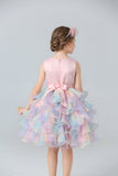 Blue Tulle Tiered Girls' Dress with Bows