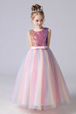 A-Line Sparkly Pink Sequins Kids Girls' Dress with Bows