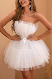 Tulle Strapless White Short Party Dress