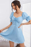 Blue Puff Sleeves Short Party Dress