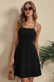 Black Spaghetti Straps Graduation Dress With Criss Cross Back