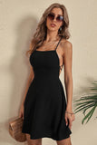 Black Spaghetti Straps Graduation Dress With Criss Cross Back