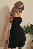 Black Spaghetti Straps Graduation Dress With Criss Cross Back