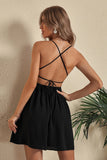 Black Spaghetti Straps Graduation Dress With Criss Cross Back