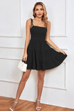 Black Spaghetti Straps Open Back Graduation Dress