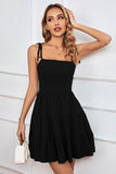 Black Spaghetti Straps Open Back Graduation Dress