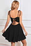 Black Spaghetti Straps Open Back Graduation Dress