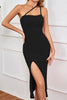 Load image into Gallery viewer, Black One Shoulder Sheath Graduation Dress With Split Front