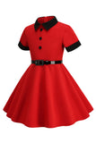 Red Jewel Neck Vintage Girl Dresses