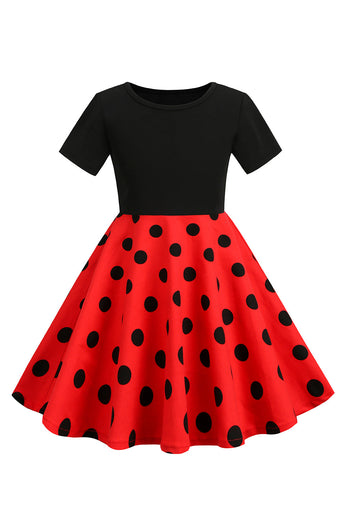 White Polka Dots Girls' Dress With Short Sleeves