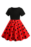 White Polka Dots Girls' Dress With Short Sleeves