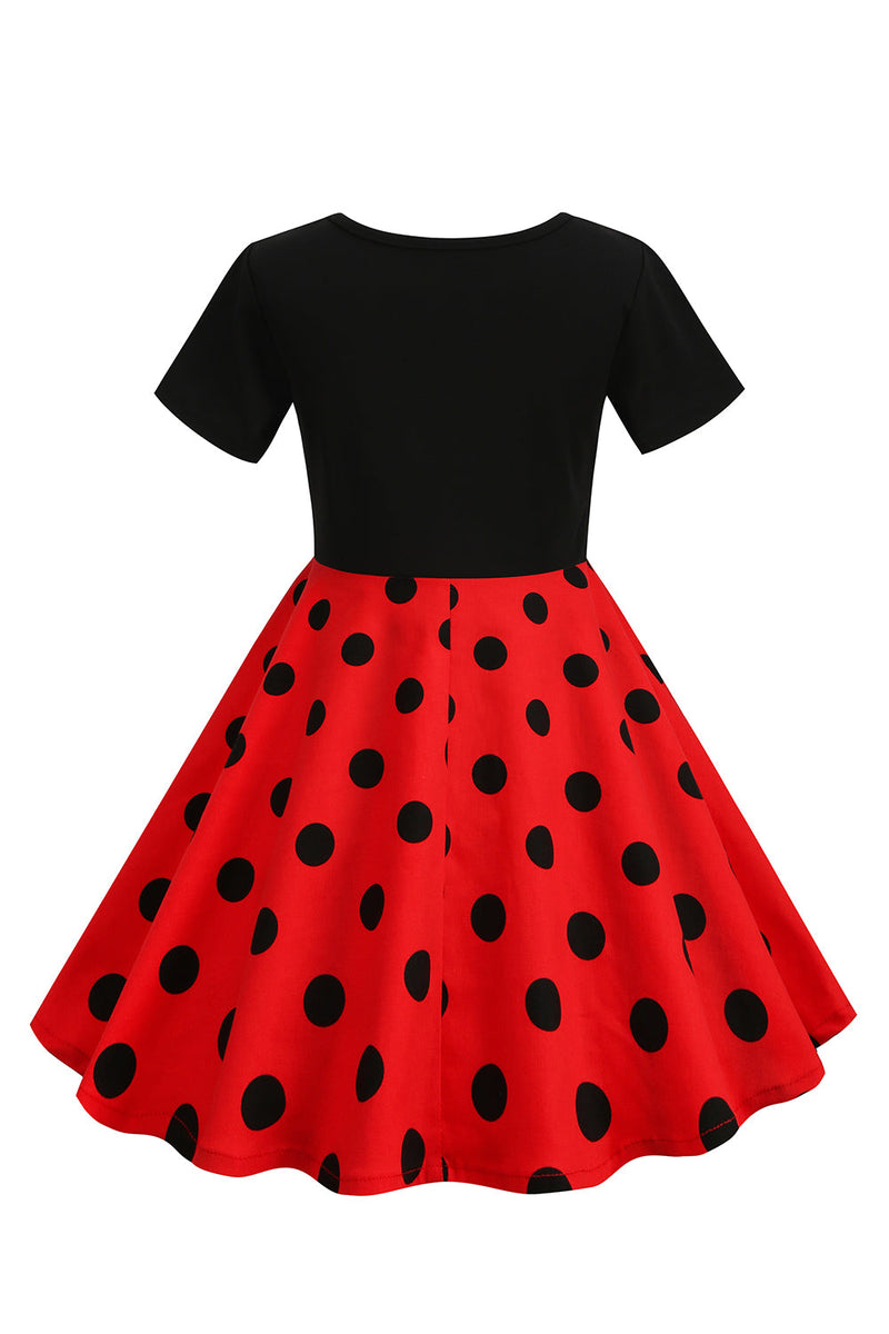 Load image into Gallery viewer, White Polka Dots Girls&#39; Dress With Short Sleeves
