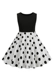 White Polka Dots Sleeveless Vintage Girl Dresses