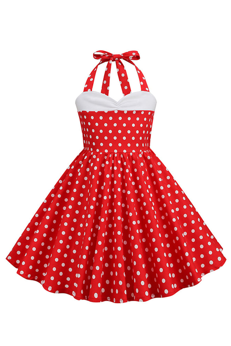 Load image into Gallery viewer, Red Halter Polka Dots 50&#39;s Girls Dress