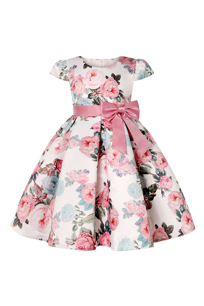 Load image into Gallery viewer, Blue Floral Girls&#39; Dress with Bowknot