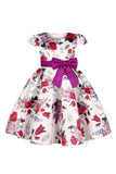 Blue Floral Girls' Dress with Bowknot