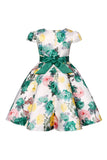 Blue Floral Girls' Dress with Bowknot