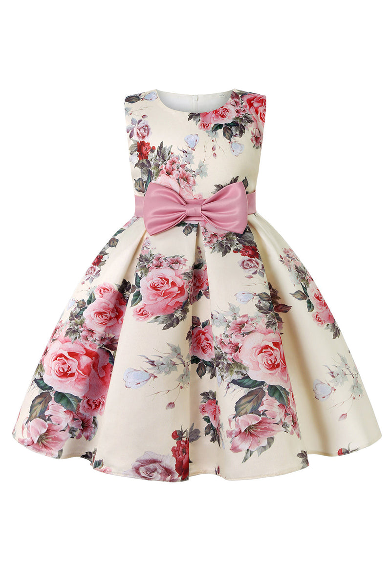 Load image into Gallery viewer, Blue Floral Girls&#39; Dress with Bowknot