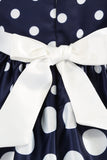 Dark Blue Polka Dots Girls' Dress with Bowknot