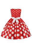 Dark Blue Polka Dots Girls' Dress with Bowknot