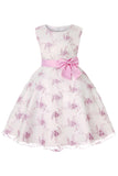 Blue Embroidery Lace Girls' Dress with Bowknot