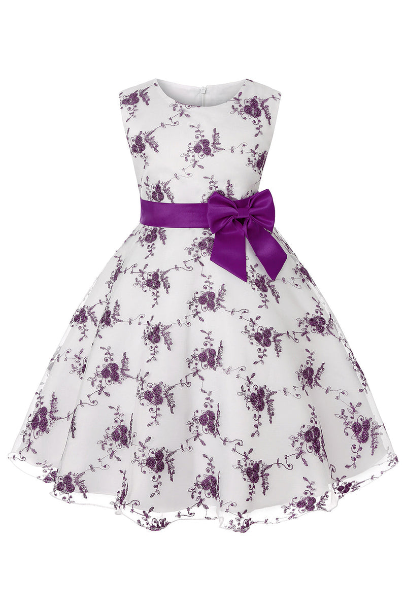 Load image into Gallery viewer, Blue Embroidery Lace Girls&#39; Dress with Bowknot
