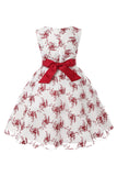 Blue Embroidery Lace Girls' Dress with Bowknot