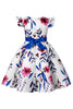 Load image into Gallery viewer, Blue Puff Sleeves Girls&#39; Party Dress with Bowknot