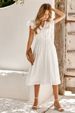 White V Neck Midi Summer Dress