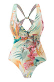 One Piece Flower Printed Yellow Swimwear Set with Beach Skirt